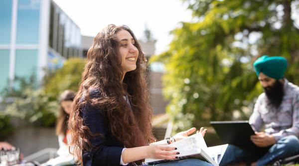 student sitting Nanaimo campus