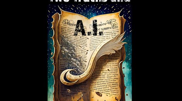 An illustrated book page with wings that says Two Truths and A.I.