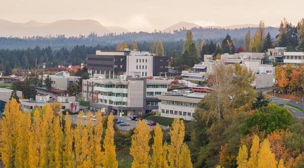 Aerial view of Nanaimo campus in the fall