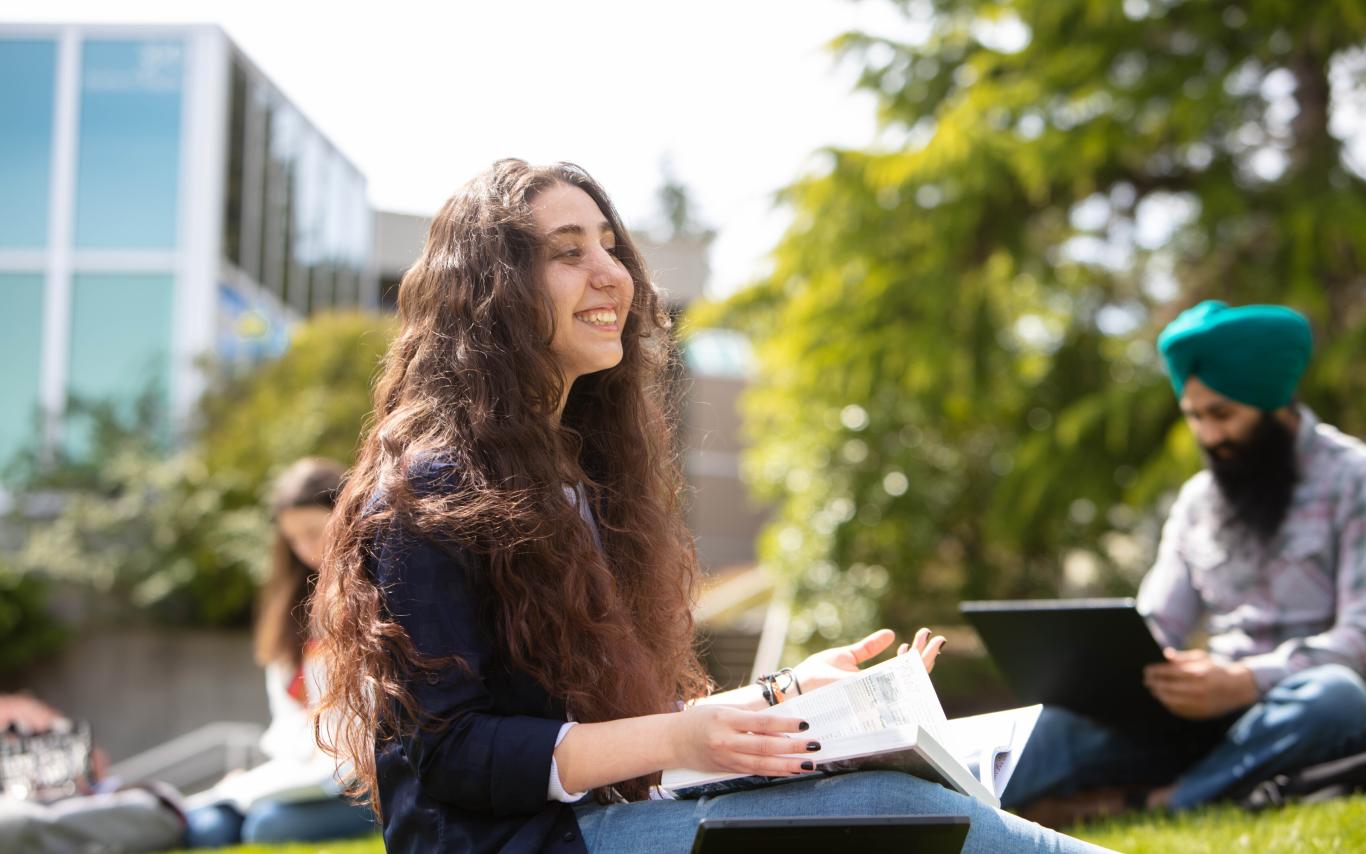 student sitting Nanaimo campus